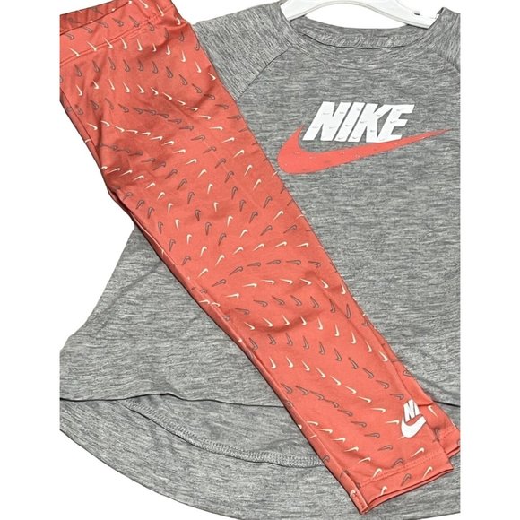 Nike swoosh 2pc set gray pink salt 2T 4T NWT leggings T shirt tunic NIKE - Picture 2 of 6